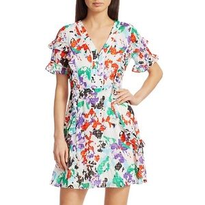 Tanya Taylor Vibrant Rhett Silk Blend Floral Ruffle Mini Dress Size 6 See Flaw